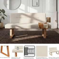 OTTO home Essbank »Mellio« Beine aus massiver Eiche, pflegeleichtem Webstoff Bezug, Breite 140 cm
