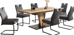 OTTO home Essgruppe »"Altona", Esstisch ausziehbar plus 6 Stühle« Esstisch ausziehbar 140 - 180 cm, 6 Freischwinger, 7 tlg. tlg. Säulentisch 140-180x90 cm, Stuhl mit Federkorb, 140 kg belastbar