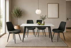 OTTO home Essgruppe »Juniper« Set, 5 tlg. Tisch 140x80cm in Sinterstein-Keramikoptik mit 4 Stühlen, 360° drehbar