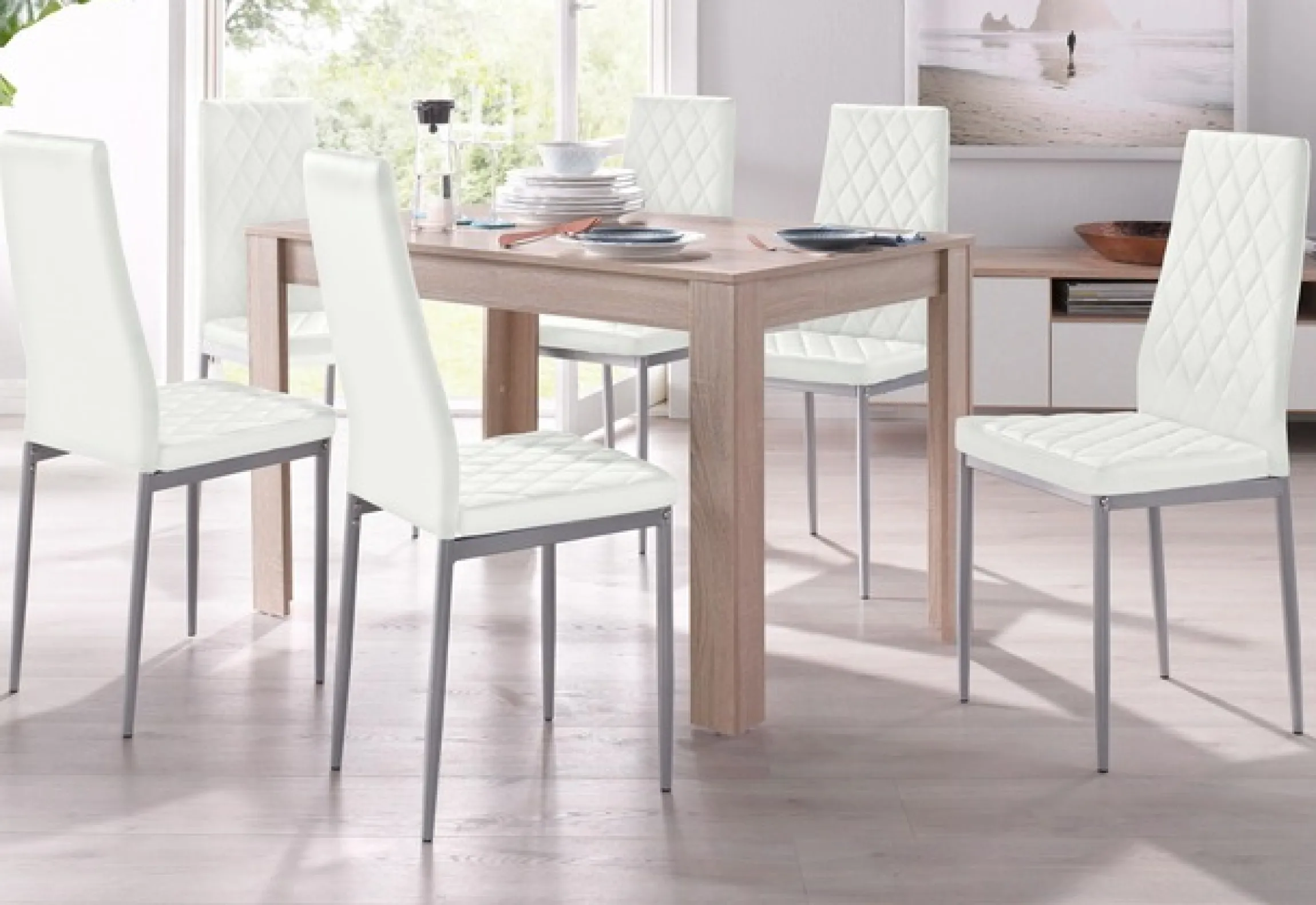 OTTO home Essgruppe Set, 5 Stk. tlg. mit Tisch in Eichefarben Sägerau, Breite 120 cm