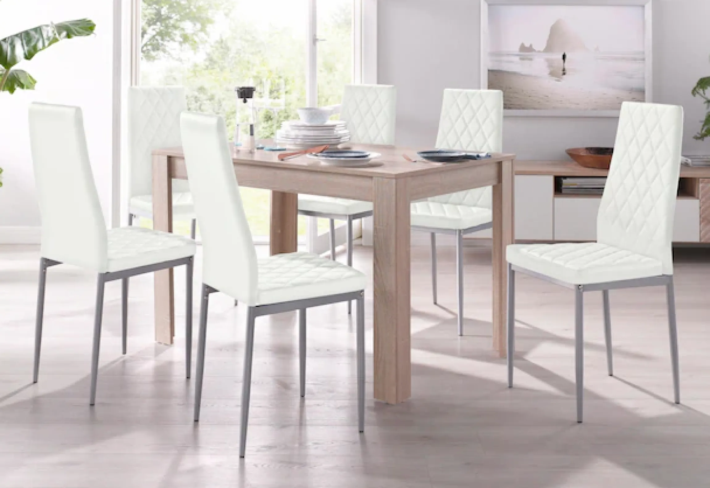 OTTO home Essgruppe Set, 5 Stk. tlg. mit Tisch in Eichefarben Sägerau, Breite 120 cm