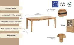 OTTO home Esstisch »Anabel, Schubkästen mit schwarzen Metallgriffen« Buffet aus massiver Kiefer, FSC®, mit Schiebetüren, B/H 186/190 cm