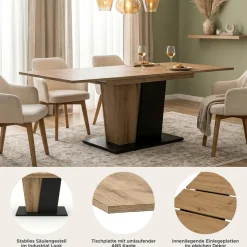 OTTO home Esstisch »MONOLITH, ausziehbar 150 -230 cm, inklusive 2x 40 cm Einlegeplatte« V-Gestell mit Bodenplatte, Tisch, Küchentisch, Esszimmer, Küche