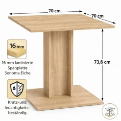 OTTO home Esstisch »Square Säulentisch, Küchentisch, Bistrotisch, Kompakt-Esstisch« Quadratischer Esstisch; verschiedene Farben erhältlich; Breite: 70 cm