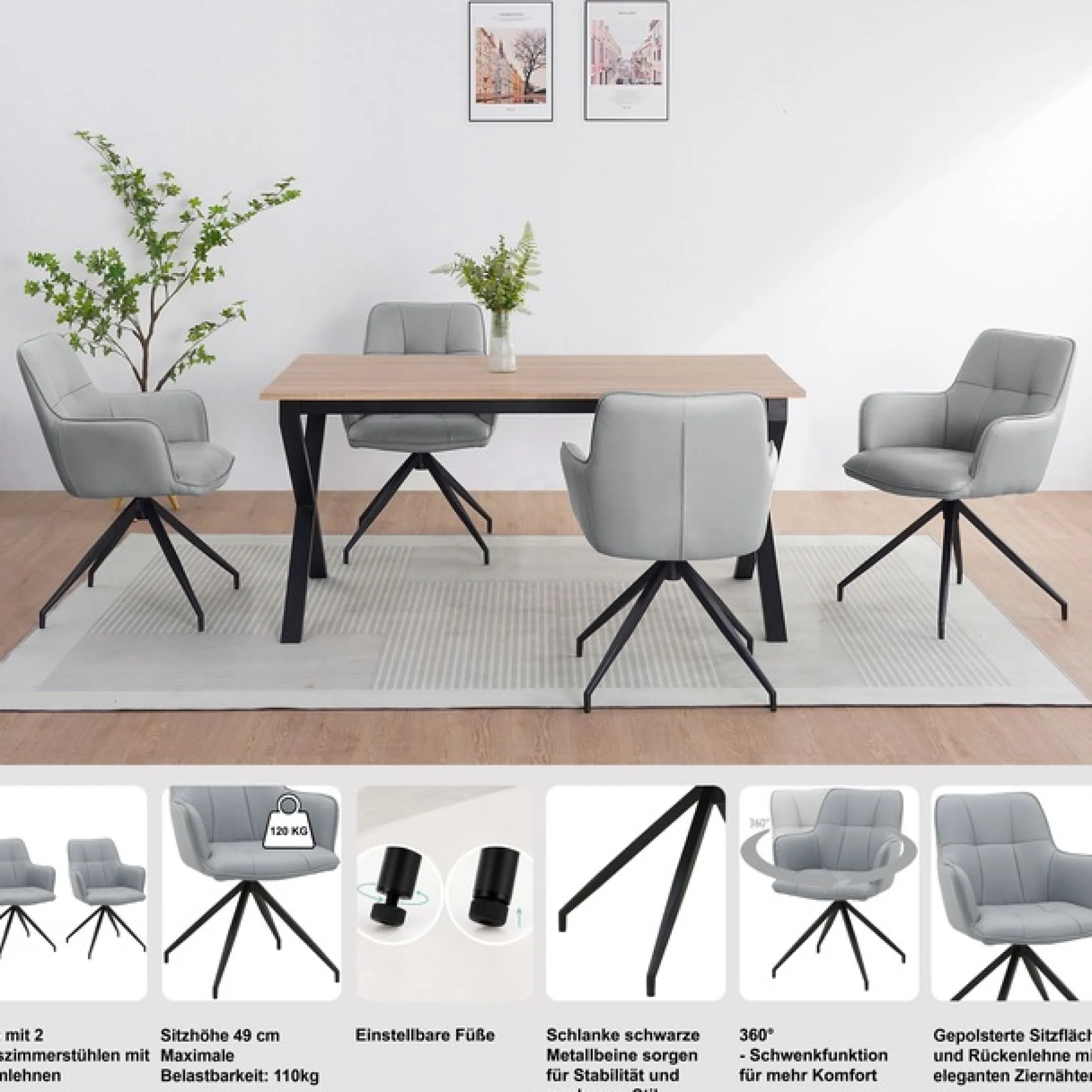 OTTO home Esszimmerstuhl »Cardiff« () 1 Stk.Sitzschale 360° drehbar, Kunstleder Bezug, Sitzhöhe 49 cm