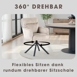OTTO home Esszimmerstuhl »Justin« (Set) 2 Stk.gemütlicher Sessel mit Taschenfederkern, 360 Grad drehbar, Grob - Cord