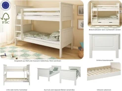 OTTO home Etagenbett »Erik, teilbar in 2 Einzelbetten, Kassettenoptik, Landhausstil« mit Lattenroste, Massivholz, Made in EU