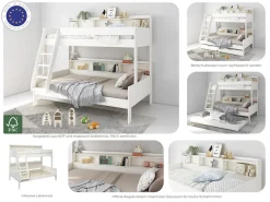 OTTO home Etagenbett »Jaime II, Stockbett, viel Stauraum, mit Regalen, Massivholz mit MDF« Oberes Bett 90x200cm, unteres Bett 120x200cm,breite Liegefläche unten, FSC®, Made EU, 3. Schlafgelegenheit optional