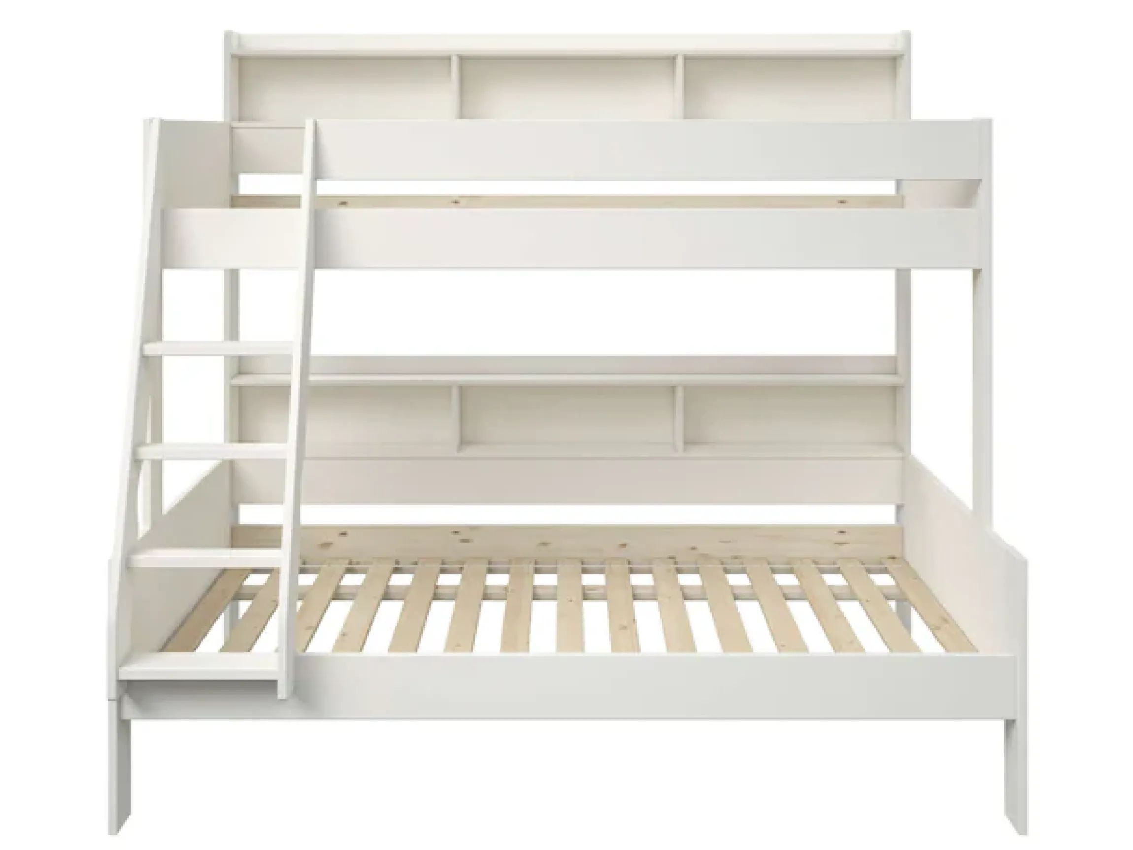 OTTO home Etagenbett »Jaime II, Stockbett, viel Stauraum, mit Regalen, Massivholz mit MDF« Oberes Bett 90x200cm, unteres Bett 120x200cm,breite Liegefläche unten, FSC®, Made EU, 3. Schlafgelegenheit optional
