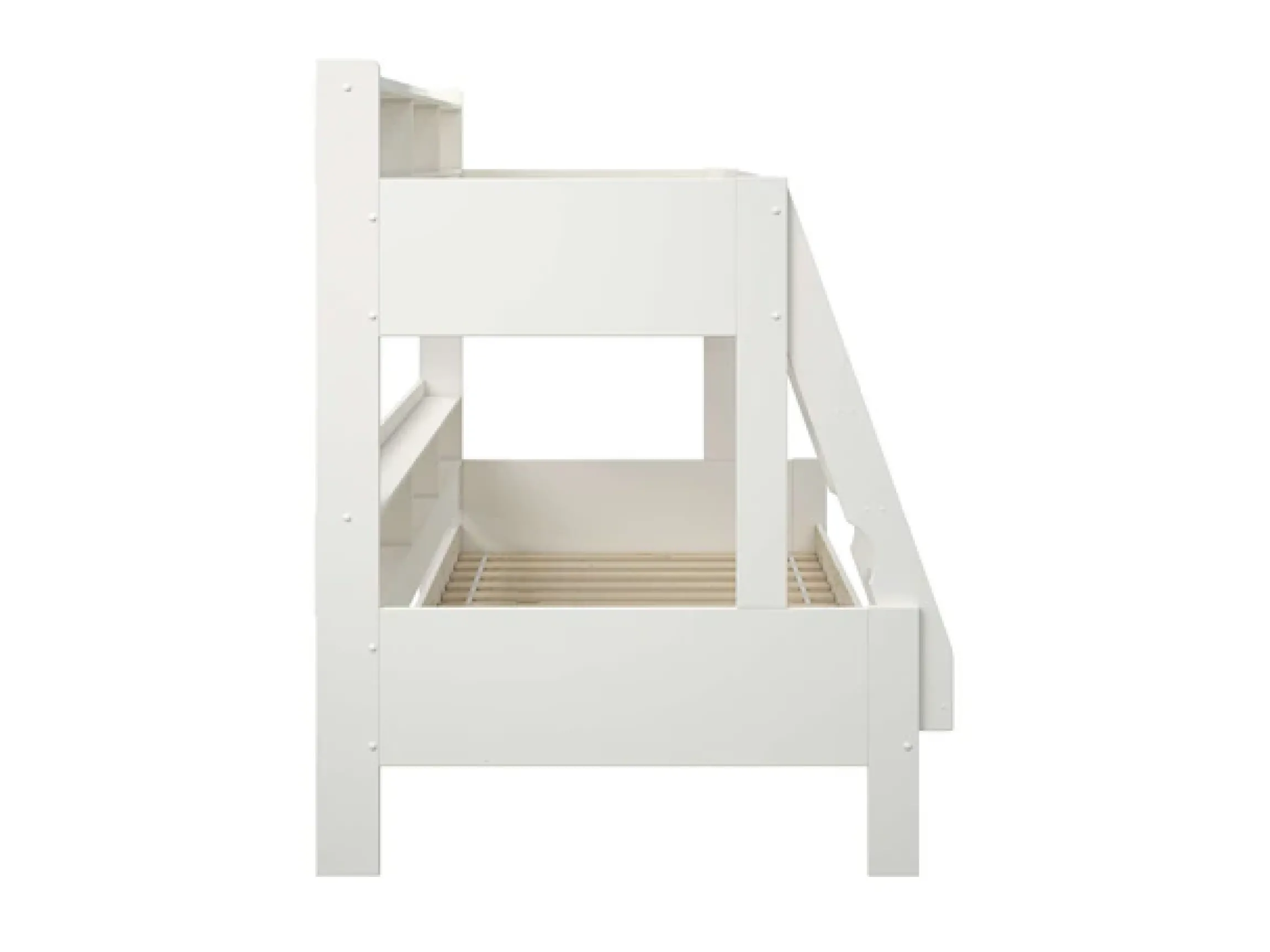 OTTO home Etagenbett »Jaime II, Stockbett, viel Stauraum, mit Regalen, Massivholz mit MDF« Oberes Bett 90x200cm, unteres Bett 120x200cm,breite Liegefläche unten, FSC®, Made EU, 3. Schlafgelegenheit optional