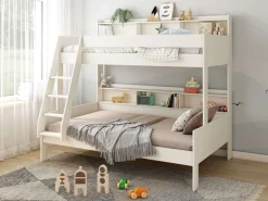 OTTO home Etagenbett »Jaime II, Stockbett, viel Stauraum, mit Regalen, Massivholz mit MDF« Oberes Bett 90x200cm, unteres Bett 120x200cm,breite Liegefläche unten, FSC®, Made EU, 3. Schlafgelegenheit optional