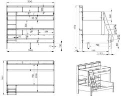 OTTO home Etagenbett »Jaime II, Stockbett, viel Stauraum, mit Regalen, Massivholz mit MDF« Oberes Bett 90x200cm, unteres Bett 120x200cm,breite Liegefläche unten, FSC®, Made EU, 3. Schlafgelegenheit optional