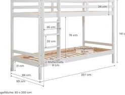 OTTO home Etagenbett »René, Hochbett, Stockbett 2 Farben, Schubkasten optional« 90x200cm,FSC® zertifiziertes Massivholz, mit Trittleiter + Rundum-Absturzschutz