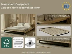 OTTO home Futonbett »Kobe, Massivholzbett aus Kiefer im Industrial Design, 200 KG belastbar« Liegefläche 140x200cm,stabiles Kufengestell,rundum Ablagefläche, FSC, Made in Europe