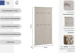 OTTO home Garderobenpaneel »Indra« B/T/H: 63/6/100 cm,aus massiver Kiefer, FSC®, 8 Haken, dezentes Ornament