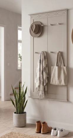 OTTO home Garderobenpaneel »Indra« B/T/H: 63/6/100 cm,aus massiver Kiefer, FSC®, 8 Haken, dezentes Ornament