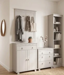OTTO home Garderobenpaneel »Indra« B/T/H: 63/6/100 cm,aus massiver Kiefer, FSC®, 8 Haken, dezentes Ornament