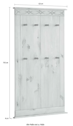 OTTO home Garderobenpaneel »Indra« B/T/H: 63/6/100 cm,aus massiver Kiefer, FSC®, 8 Haken, dezentes Ornament