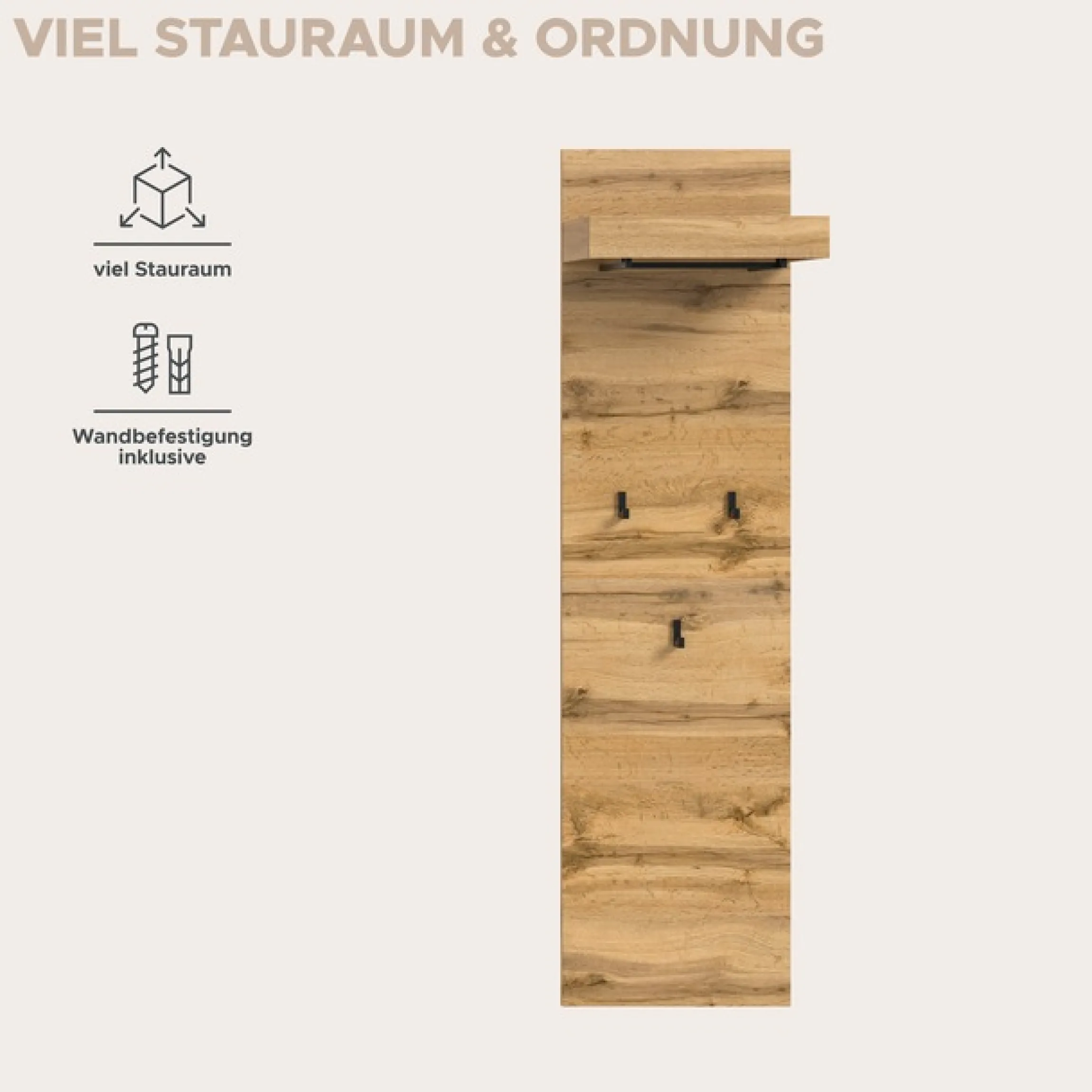 OTTO home Garderobenpaneel »MAMBO II, Höhe 150cm, 1 Kleiderstange & Hutablage, 3 Haken« individuell mit weiteren Artikeln der Serie MAMBO kombinierbar, 1 Stk. tlg. Paneel, Garderobe, Flur, Diele, Hakenleiste, Flurgarderobe