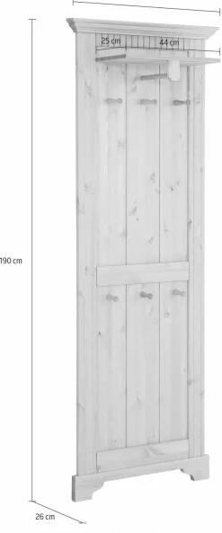 OTTO home Garderobenpaneel »Rustic« aus massiver Kiefer, Höhe 190 cm, mit Ablage, Holzhaken