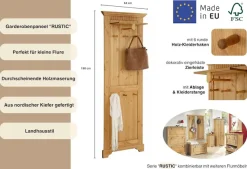 OTTO home Garderobenpaneel »Rustic« aus massiver Kiefer, Höhe 190 cm, mit Ablage, Holzhaken