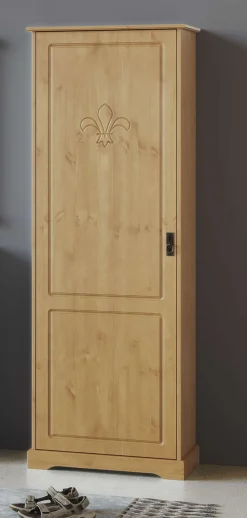 OTTO home Garderobenschrank »Lille Mehrzweckschrank Breite/Höhe: 67/187 cm« aus massiver Kiefer, mit schöner Lilien-Fräsung, Jugendstil-Griffe