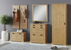 OTTO home Garderobenschrank »Lille Mehrzweckschrank Breite/Höhe: 67/187 cm« aus massiver Kiefer, mit schöner Lilien-Fräsung, Jugendstil-Griffe