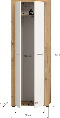 OTTO home Garderobenschrank »AOSTA, Höhe 191cm, 2 Türen, 1 Boden, 1 Kleiderstange« in verschiedenen Farbausführungen erhältlich, individuell kombinierbar, 1 Stk. tlg. Flurschrank, Kleiderschrank, Hochschrank, Garderobe, Flur, Schrank