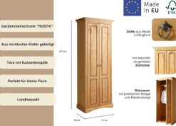OTTO home Garderobenschrank »Rustic« aus massiver Kiefer, Breite 71 cm, Kassettenoptik