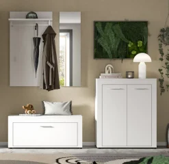 OTTO home Garderoben-Set »AOSTA, Breite 200cm, 4-teilige Garderobenkombination« Set, bestehend aus: Sitzbank, Paneel, Spiegel & Kommode, 4 Stk. tlg.