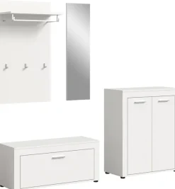 OTTO home Garderoben-Set »AOSTA, Breite 200cm, 4-teilige Garderobenkombination« Set, bestehend aus: Sitzbank, Paneel, Spiegel & Kommode, 4 Stk. tlg.