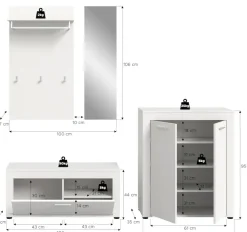 OTTO home Garderoben-Set »AOSTA, Breite 200cm, 4-teilige Garderobenkombination« Set, bestehend aus: Sitzbank, Paneel, Spiegel & Kommode, 4 Stk. tlg.