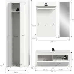 OTTO home Garderoben-Set »AOSTA, Breite 184cm, 4-teilige Garderobenkombination« Set, bestehend aus: Garderobenschrank, Sitzbank, Garderobenpaneel & Spiegel, 4 Stk. tlg.