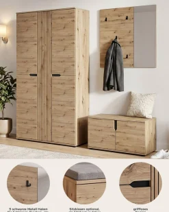 OTTO home Garderoben-Set »FJELL, 3-teilig, Breite 199cm, Front mit hochwertiger Längsfräsung«