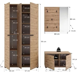 OTTO home Garderoben-Set »FJELL, 3-teilig, Breite 199cm, Front mit hochwertiger Längsfräsung«