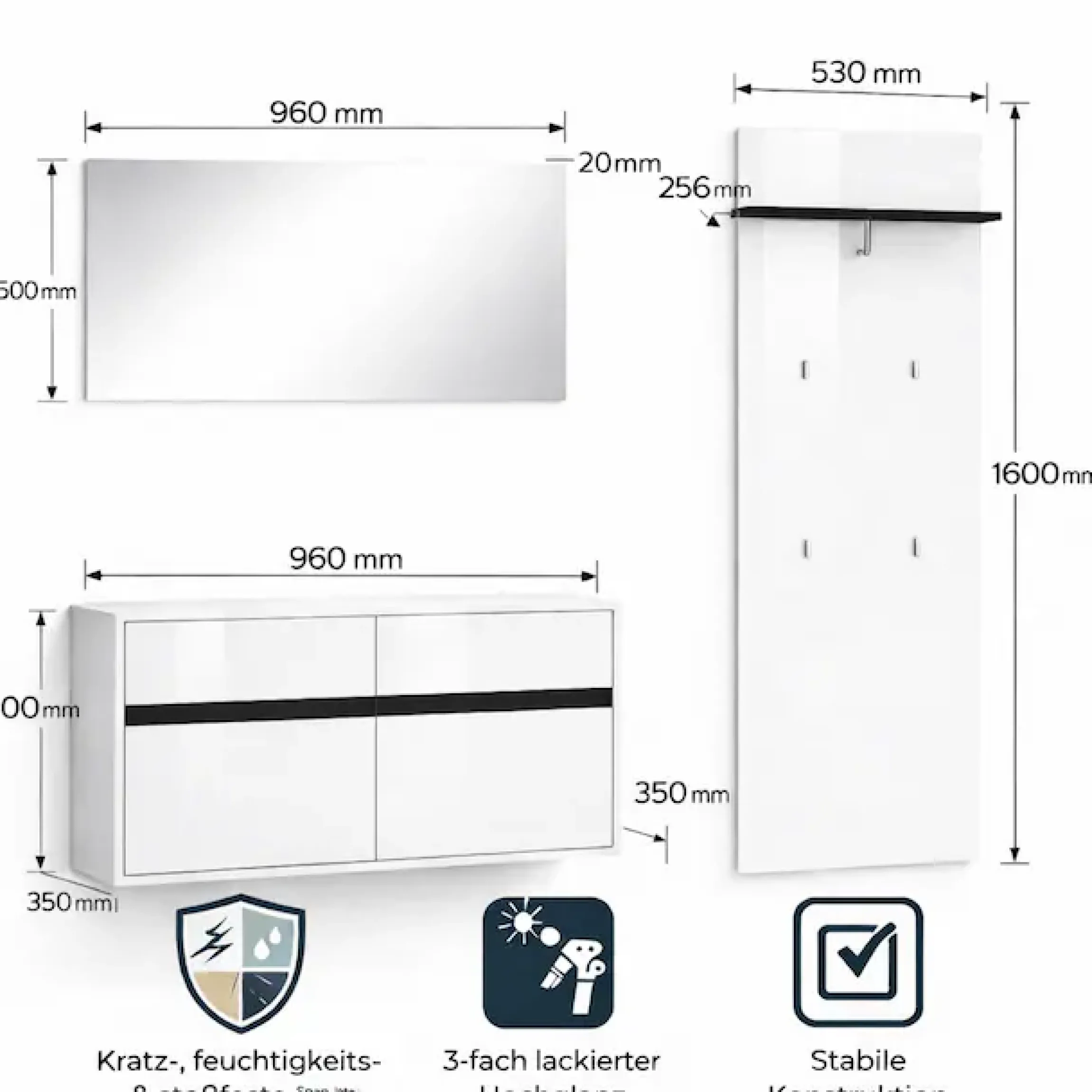 OTTO home Garderoben-Set »Locco Flurmöbel, Dielenmöbel, Flurschrank, Flurgarderobe B: ca 150 cm« 3 Stk. tlg.