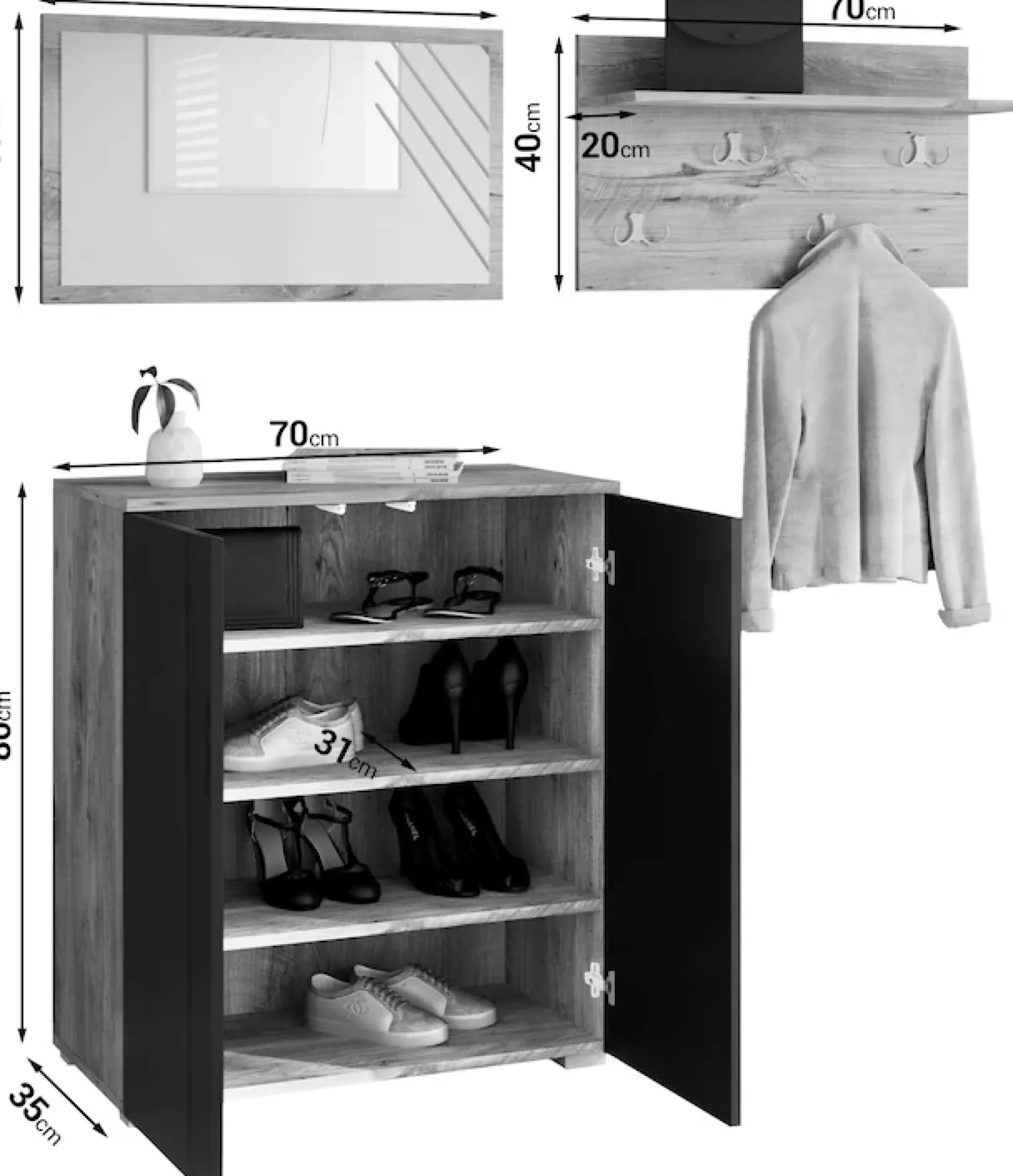 OTTO home Garderoben-Set »PARIS/ TOKYO« Komplett-Set, 3 Stk. tlg.