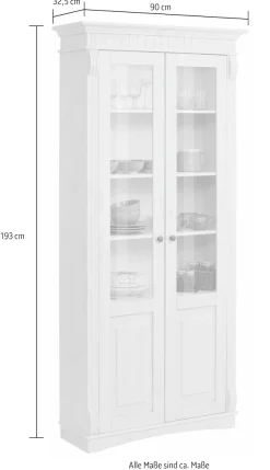 OTTO home Glasvitrine »Teresa« Maße (B/T/H): ca. 90/32/193 cm,mit 2 Glastüren, Höhe 193 cm, aus massiver Kiefer, FSC®