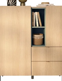 OTTO home Highboard »Badia, B/H 101/124 cm, 2 Türen, 2 Schubkästen, Stauraumschrank« Innenliegendes Top, gerade Metallfüße, salbeigrüne Farbakzente