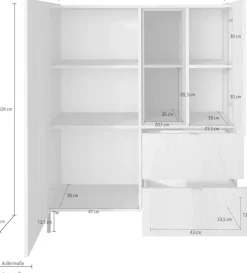 OTTO home Highboard »Badia, B/H 101/124 cm, 2 Türen, 2 Schubkästen, Stauraumschrank« Innenliegendes Top, gerade Metallfüße, salbeigrüne Farbakzente