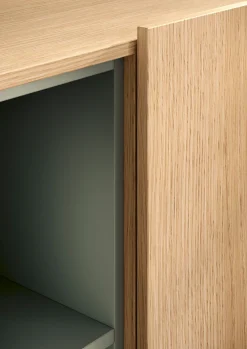 OTTO home Highboard »Badia, B/H 101/124 cm, 2 Türen, 2 Schubkästen, Stauraumschrank« Innenliegendes Top, gerade Metallfüße, salbeigrüne Farbakzente
