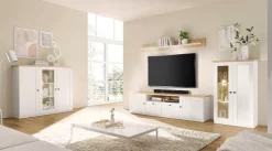 OTTO home Highboard »Brest, Schrank im Landhausstil, Sideboard, zeitloses Stauraumelement« schwarze Metallgriffe, ausreichend Stauraum, Glastür, 139 cm breit