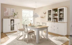 OTTO home Highboard »Brest, Schrank im Landhausstil, Sideboard, zeitloses Stauraumelement« schwarze Metallgriffe, ausreichend Stauraum, Glastür, 139 cm breit