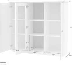 OTTO home Highboard »Brest, Schrank im Landhausstil, Sideboard, zeitloses Stauraumelement« schwarze Metallgriffe, ausreichend Stauraum, Glastür, 139 cm breit
