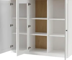 OTTO home Highboard »Brest, Schrank im Landhausstil, Sideboard, zeitloses Stauraumelement« schwarze Metallgriffe, ausreichend Stauraum, Glastür, 139 cm breit