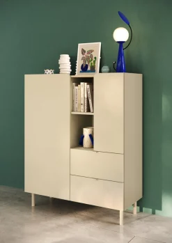 OTTO home Highboard »Dobbiaco, B/H 101/124 cm, 2 Türen, 2 Schubkästen, Stauraumschrank« Innenliegendes Top, gerade Metallfüße, Tür mit Rundung