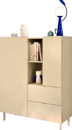 OTTO home Highboard »Dobbiaco, B/H 101/124 cm, 2 Türen, 2 Schubkästen, Stauraumschrank« Innenliegendes Top, gerade Metallfüße, Tür mit Rundung