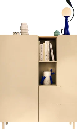 OTTO home Highboard »Dobbiaco, B/H 101/124 cm, 2 Türen, 2 Schubkästen, Stauraumschrank« Innenliegendes Top, gerade Metallfüße, Tür mit Rundung