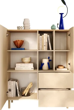 OTTO home Highboard »Dobbiaco, B/H 101/124 cm, 2 Türen, 2 Schubkästen, Stauraumschrank« Innenliegendes Top, gerade Metallfüße, Tür mit Rundung