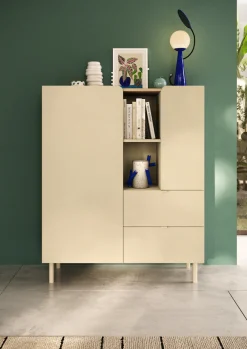 OTTO home Highboard »Dobbiaco, B/H 101/124 cm, 2 Türen, 2 Schubkästen, Stauraumschrank« Innenliegendes Top, gerade Metallfüße, Tür mit Rundung